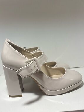 Madden Girl Patent Mary Jane Block Heels in Light Beige